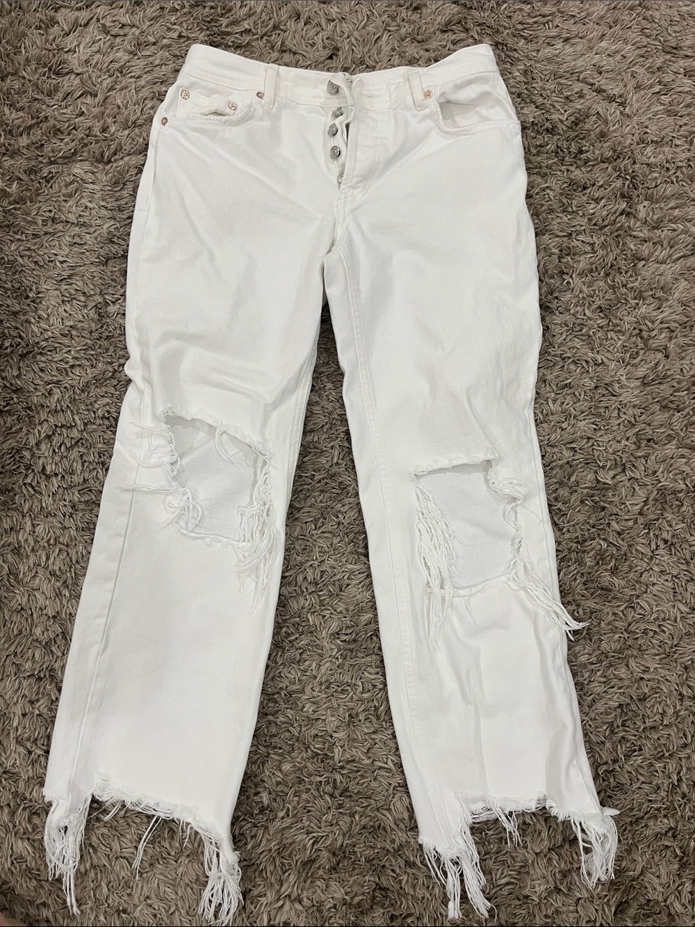 We The Free White Distressed Cropped Ankle Jeans